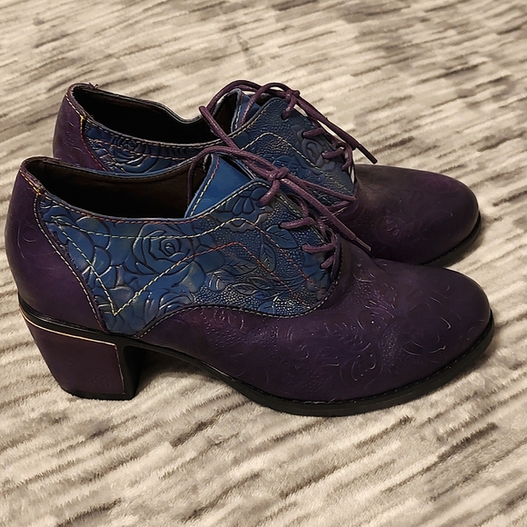 Gracosy Purple/Blue Leather Oxfords with heel Sz 37 - Picture 7 of 16